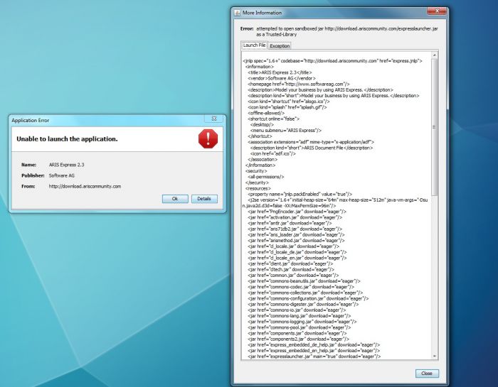 Unable to launch the application ARIS BPM Community